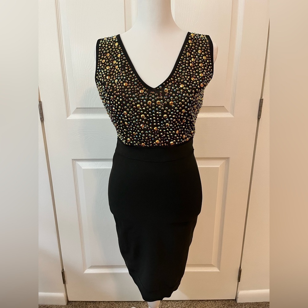 Wow Couture Gold Label Rhinestone Bandage Dress Size S